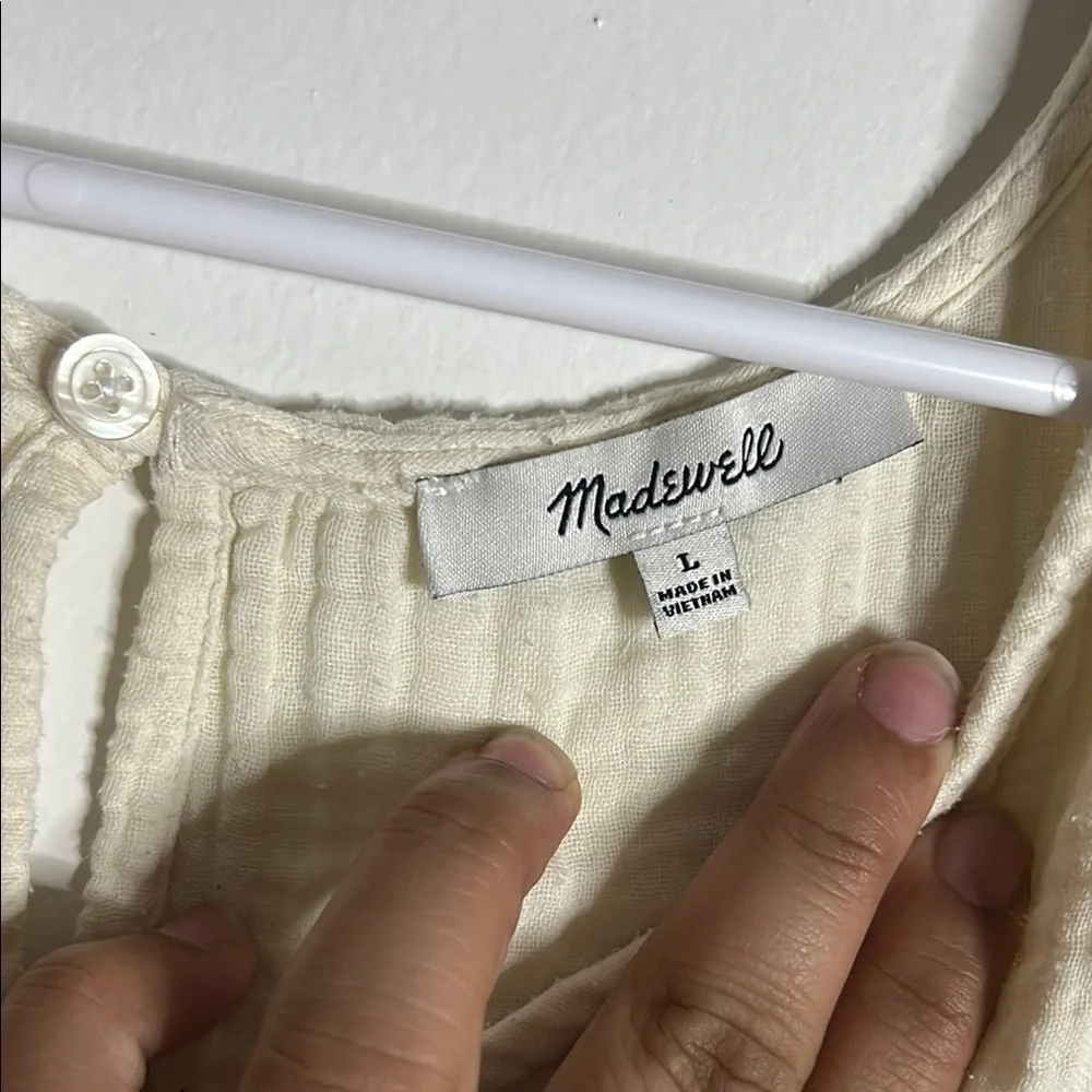 MADEWELL Cream V-Neck Short Sleeve Blouse/ ZIZE L - Picture 2 of 6